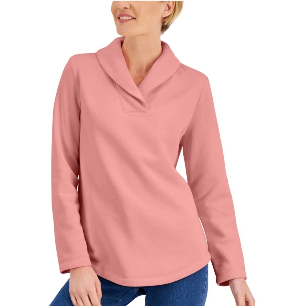 L.L. Bean Womens 3X Plus Pink Shawl Collar Long Sleeve Pullover Jersey Knit Top